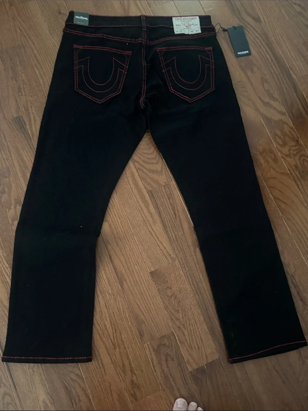 True Religion Black Jeans with Red Contrast Stitching